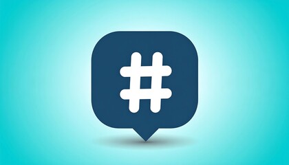 Obraz premium A stylized hashtag symbol is presented within a dark-blue speech bubble on a light-blue background.