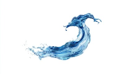 Fluid blue water wave splash, isolated on white