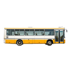 Side view of a white and yellow bus with a transparent background. background removed