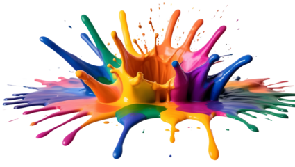 Vibrant Color Splash with Paint Droplets in Different Shades on White Background