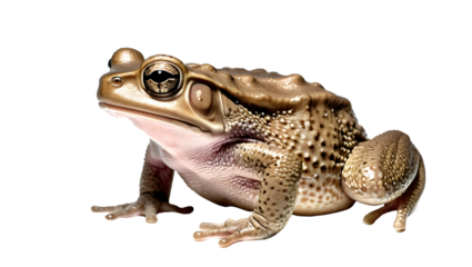 Realistic close-up of a golden frog with intricate skin details on a black background