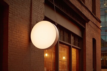 Empty circular sign on brick building exterior