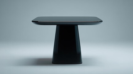Glossy black square table with tapered base