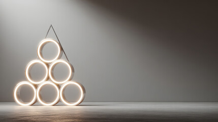 minimalist christmas tree designed from geometric shapes stands elegantly against clean white background