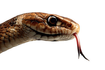 Obraz premium Close-up of a snake's head and forked tongue, isolated on transparent background. background removed