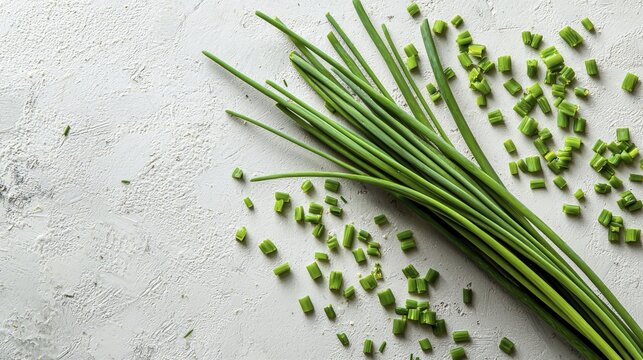 Fresh Chives on a Textured White Surface