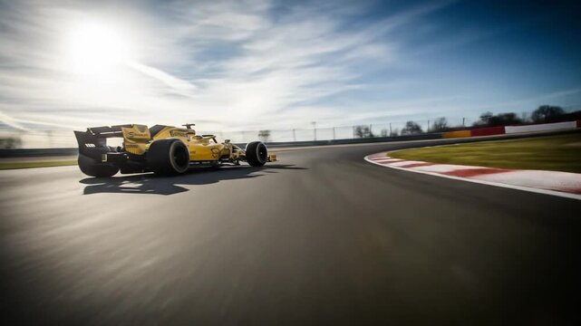 Captivating formula one race car speeding on track in scenic course on sunny day
