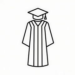 Flat black & white outline of a graduation gown with tassel cap