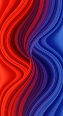 Fototapeta premium Abstract artwork featuring vibrant red and blue flowing, wavy lines creating a mesmerizing, symmetrical pattern. The colors blend smoothly, creating a dynamic visual effect.
