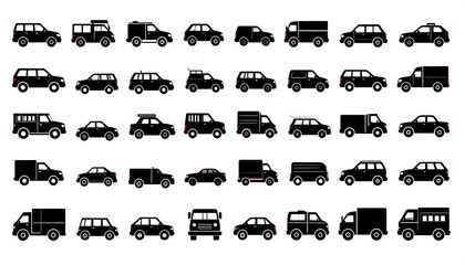 A comprehensive collection of various vehicle silhouettes, showcasing diverse models of cars, vans, and trucks.