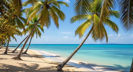 Tropical Beach Paradise with Palm Trees and Turquoise Water.