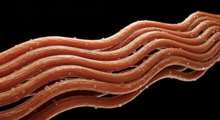 Muscle Fiber Bundle with Water Droplets on Black Background