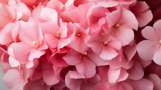 Pink hydrangea flowers filling the frame in a six-part composition