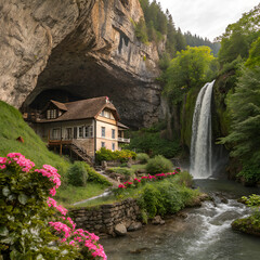 small waterfall in a village