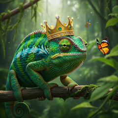 Obraz premium crowned chameleon king