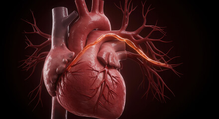 Human Heart Anatomy Illustration with Coronary Artery Highlighted