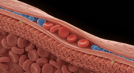 Blood Cells Flowing Through Vessel Illustration