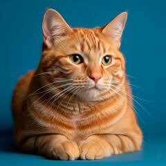 Ginger Cat with Blue Background