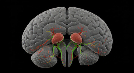 Human Brain Anatomy with Amygdala, Cerebral Arteries, and Veins