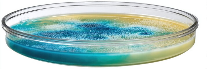 Colorful Liquid Layer Experiment in a Glass Dish Showcasing Density Differences in a Science Lab Situation