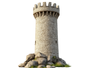 Castle tower made of stone sits on a rocky hill