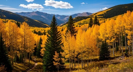 Vibrant Autumn Aspen Trees in a Mountain Valley.