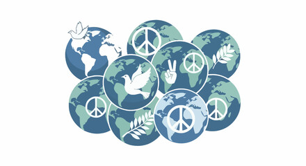 Global Harmony Illustration with Peace Symbols and Earth Globes, Ideal for Promoting Peace Initiatives and International Cooperation Projects