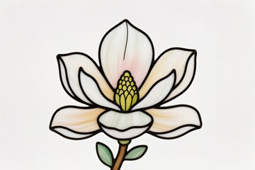 Naklejka premium A 3d artwork of Magnolia illustration blending watercolor and ink brush, Asian art, white base