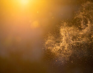 Abstract Golden Glitter Particles Sparkling with Bokeh Against Dark Backdrop