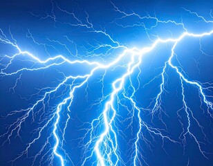 Dramatic Blue Lightning Strikes Against Dark Sky Creating Dynamic Light Show
