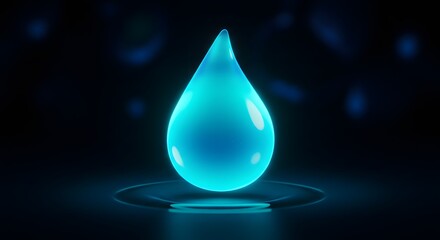 Fototapeta premium Glowing Blue Water Drop with Ripples on Dark Background