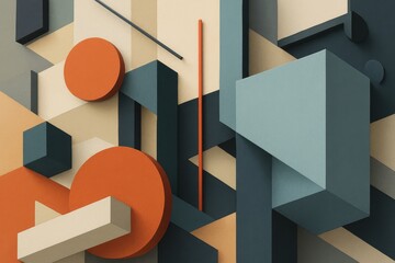 Dynamic 3D abstract composition with geometric forms and contemporary dimensional design