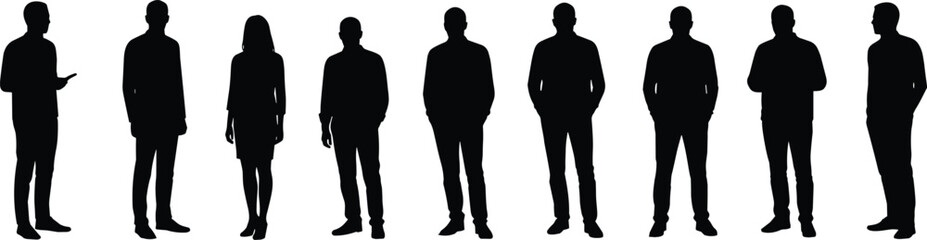 Silhouettes of Business People Standing in Line – Office Team Concept Featuring Men and Woman for Corporate, Leadership, and Organization