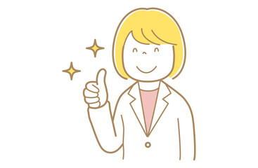 サムズアップする金髪で白衣の女性のイラスト