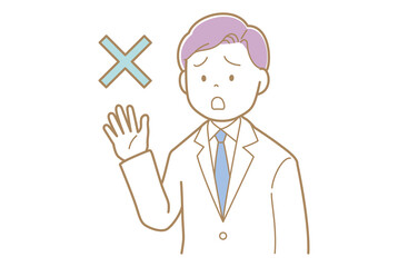 拒否をする紫髪で白衣の男性のイラスト