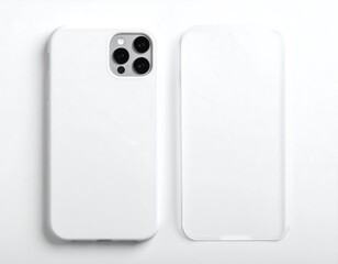 Clean minimalist white phone case and screen protector mockup on white background