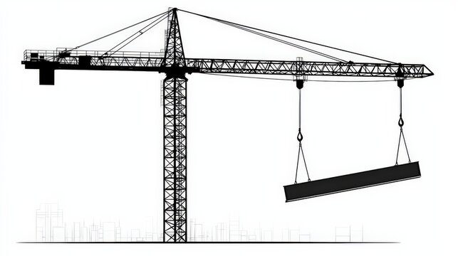 Silhouette of a construction crane lifting a beam - Powered by Adobe