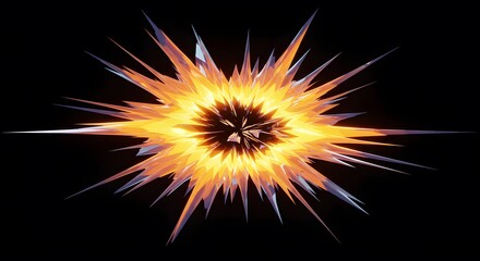 Vibrant Abstract Geometric Explosion with Yellow and Blue Rays on Black Background