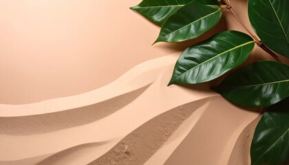 Beige Sand Waves with Green Leaves