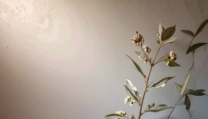 Beige Textured Background with Blooming Branch