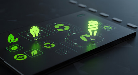 sustainable neon graphics coming out of the screen