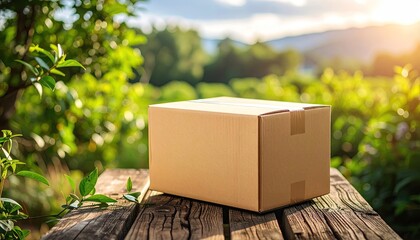 Brown Cardboard Box on Rustic Wooden Surface Outdoors