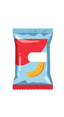 Cartoon Snack Bag with Pickle Illustration and Red Accent.