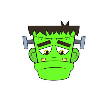 Green Frankenstein&rsquo;s monster spooky sad face Halloween clip art