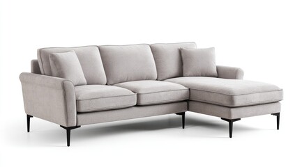 Light taupe fabric sectional sofa with black legs