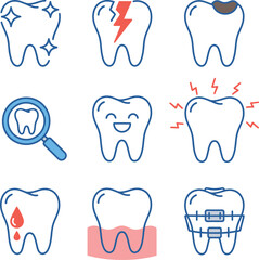 Fototapeta premium Dental Service Pixel Perfect Line Color Icons Set - Cosmetic Dentistry and Stomatology