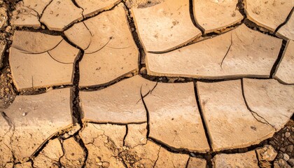 Cracked Earth Surface Pattern in Dry Brown Soil Texture Landscape