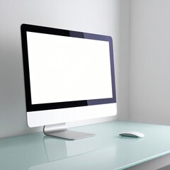 Silver Imac on Turquoise Tabletop with Wireless Mouse Against White Background