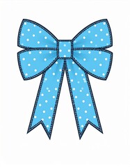 Light Blue Bow with White Polka Dots and a Darker Blue Border on White Background