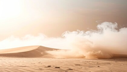 Desert Sand Dune with Dust Cloud at Sunrise